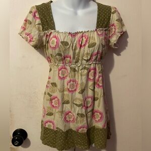 Spoiled women’s 2000s Y2K Pink and Green Floral Blouse size S